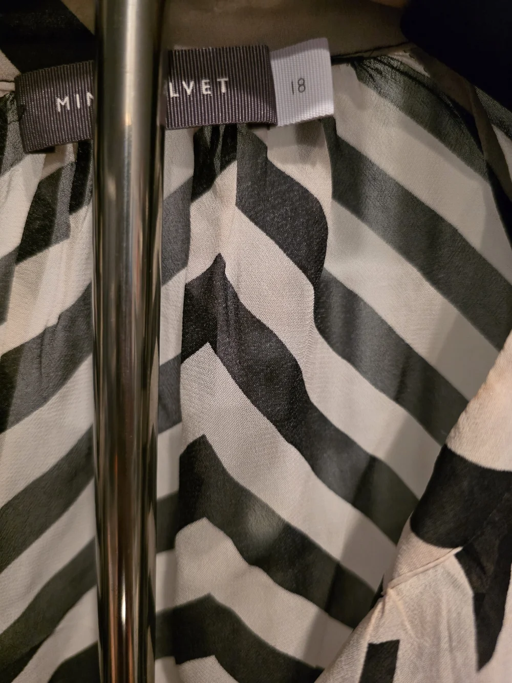 Striped V-Neck Long-Sleeve Blouse in Black and White - Picture 2 of 3